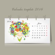 Calendar 2016 june month Season girls design