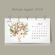 Calendar 2016 marchmonth Season girls design