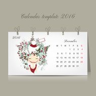 Calendar 2016 december month Season girls design