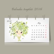 Calendar 2016 may month Season girls design