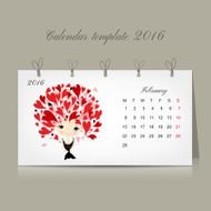 Calendar 2016 february month Season girls design