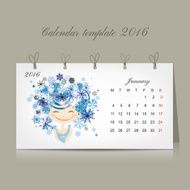 Calendar 2016 january month Season girls design
