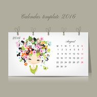 Calendar 2016 august month Season girls design