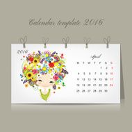 Calendar 2016 april month Season girls design
