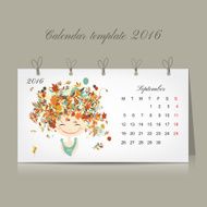 Calendar 2016 september month Season girls design