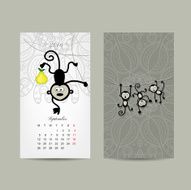 Calendar grid design Monkey symbol of year 2016