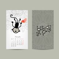 Calendar grid design Monkey symbol of year 2016 N3