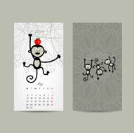 Calendar grid design Monkey symbol of year 2016 N4