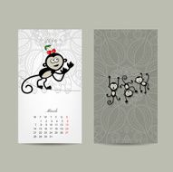 Calendar grid design Monkey symbol of year 2016 N5