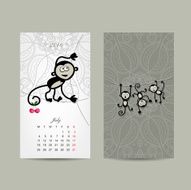 Calendar grid design Monkey symbol of year 2016 N7