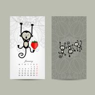 Calendar grid design Monkey symbol of year 2016 N8