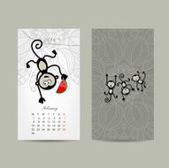 Calendar grid design Monkey symbol of year 2016 N9