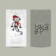 Calendar grid design Monkey symbol of year 2016 N10
