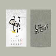 Calendar grid design Monkey symbol of year 2016 N12