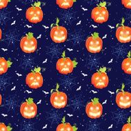 Halloween seamless vector pattern with pumpkins bats and spider webs N2