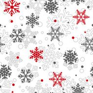 Seamless pattern of snowflakes red and gray on white