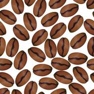 Photorealistic coffee beans on white seamless pattern