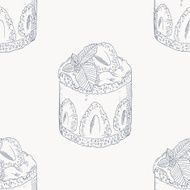 Strawberry cream cake outline seamless pattern