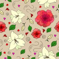 floral seamless pattern with lily flowers androses