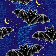 Seamless pattern with dotted bats in black and stripes