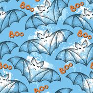 Seamless pattern with black dotted bats and blots