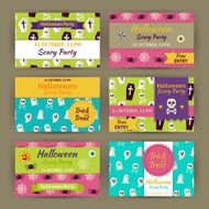 Halloween Vector Party Invitation Template Flat Set