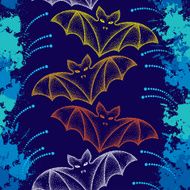 Seamless pattern with dotted bats and colorful blots