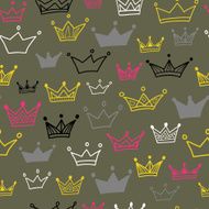 Crowns vector seamless pattern on pastel background N3