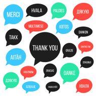 white thank you lettering in different languages colored spee