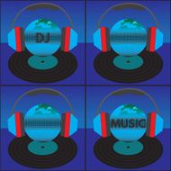 The globe with the text headphones and vinyl record