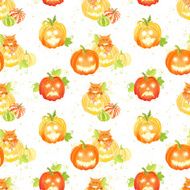 Cheerful Halloween pumpkins and cats seamless vector print