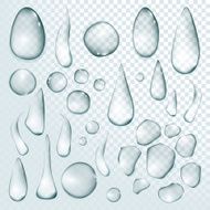 Pure clear water drops realistic set isolated vector illustration
