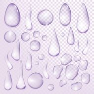 Pure clear water drops realistic set isolated vector illustration N3