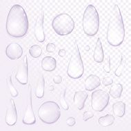 Pure clear water drops realistic set isolated vector illustration N4