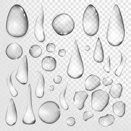 Pure clear water drops realistic set isolated vector illustration N5