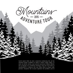 multifaceted fir forest landscape against mountains