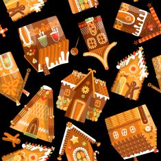 Festive gingerbread houses Christmas tradition Seamless background pattern