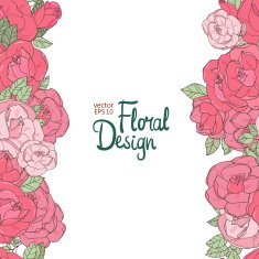 Vintage wedding border with pink roses N10