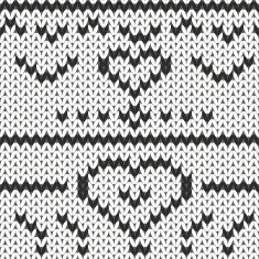 Knitted hearts vector illustration black and white N2