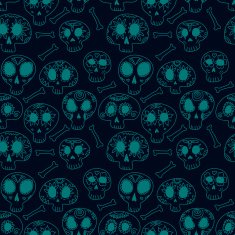 Doodle calavera sugar skulls in blue