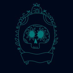 Doodle sugar skull in a frame blue