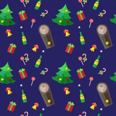 Vector modern flat New Year seamless pattern on blue background