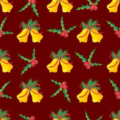 Seamless pattern with Christmas bell and holly berry