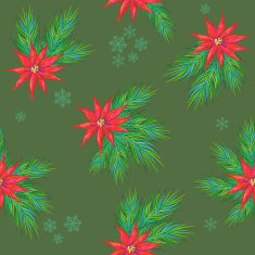 Seamless pattern with Christmas poinsettia and fir twigs