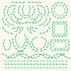 Vector decorative set of borders and shapes in green color