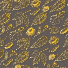 Autumn seamless pattern with leaves and seeds on a gray N2