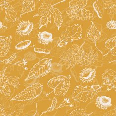 Autumn seamless pattern with leaves and seeds on an orange N2
