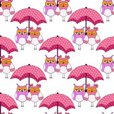 Seamless pattern with owls in love and umbrella N2