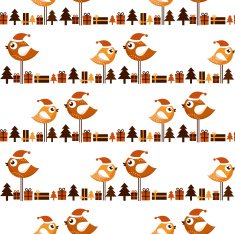 Seamless Christmas pattern with birds and gifts