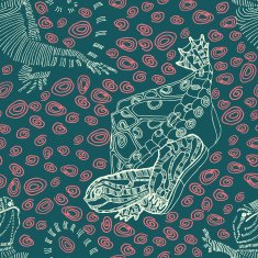 Doodle hand drawn lizard and turtle endless pattern